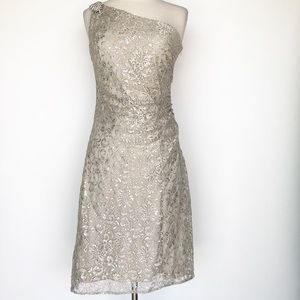 Calvin Klein silver one shoulder formal dress